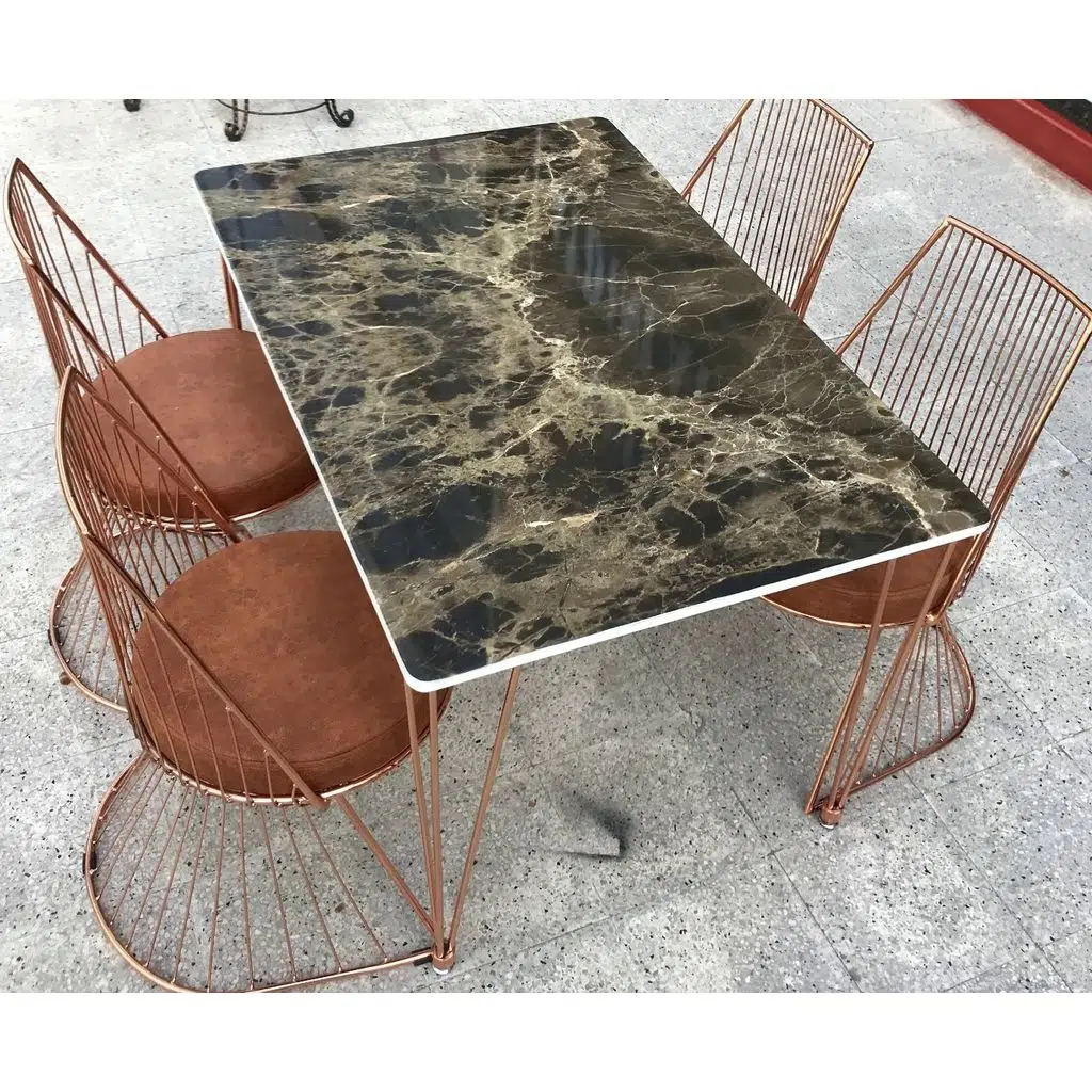 Masa TEL Sandalye 12478 Tk Metal ROSE Renk Kaplama Siyah Mermer Renk Tabla Elyapı