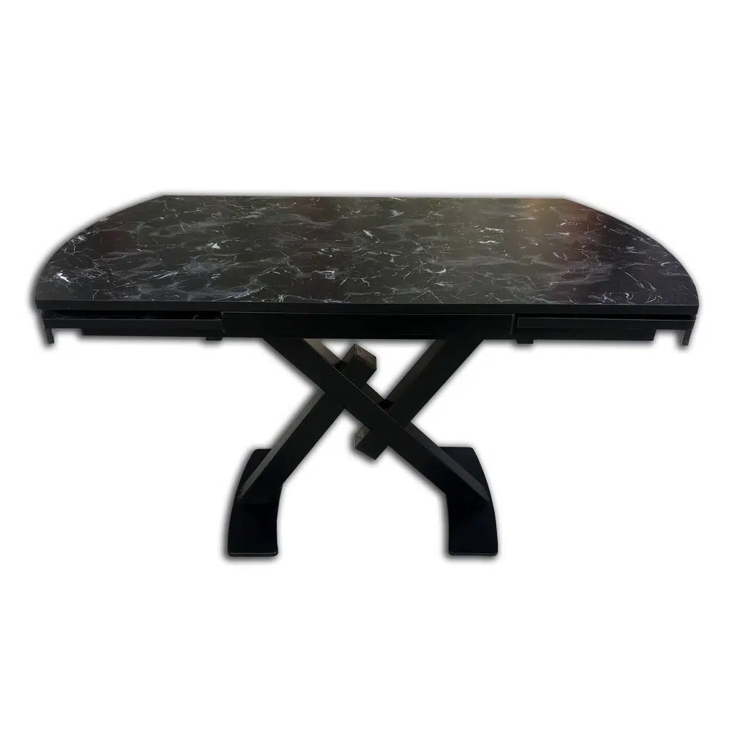 Masa 13662 V Ayak Model Metal Siyah Yan açıl MDF Tabla Siyah mermer desen El Yapı