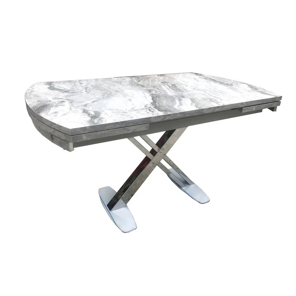 Masa 17967 X Çapraz Ayak Metal çelik Nikelaj Beyaz mermer tabla Kutu Sevk El Yapı