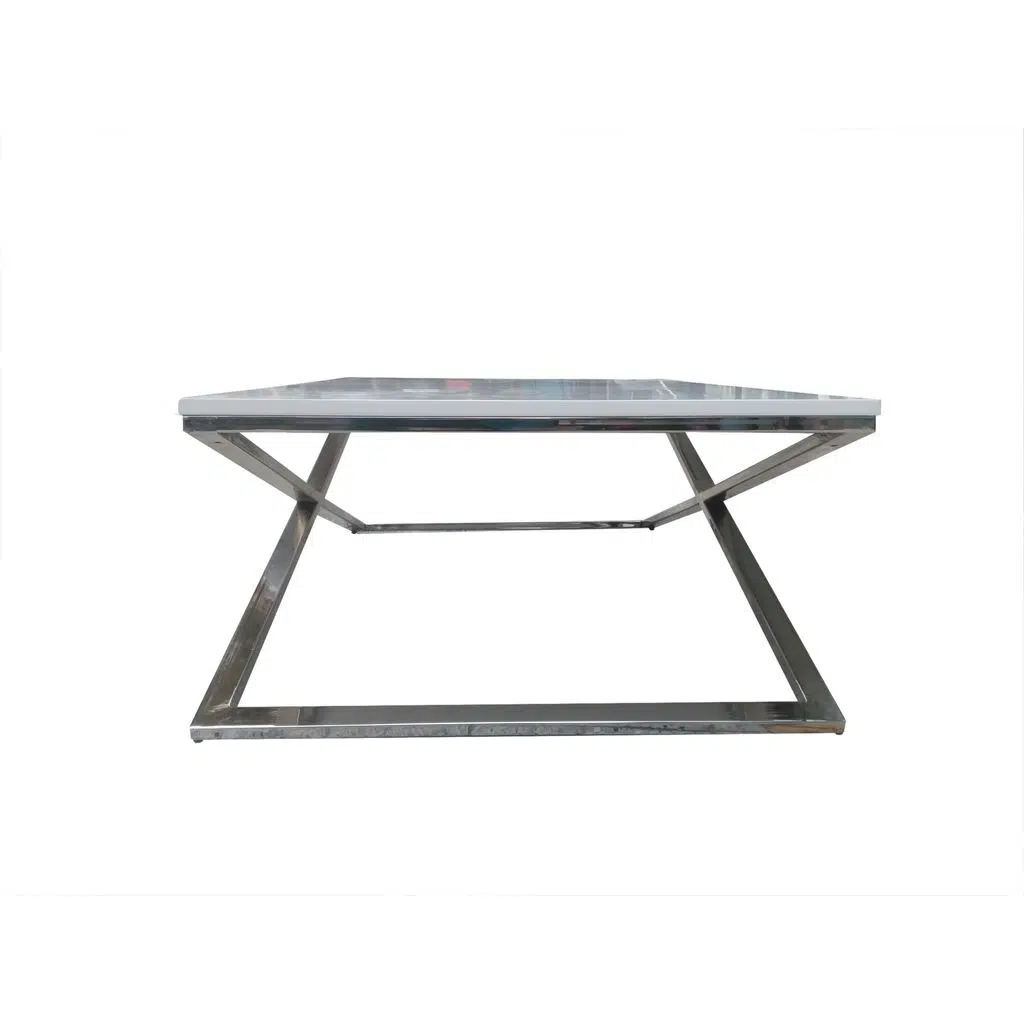 Orta Sehpa X 13658 Çapraz Model Metal Nikelaj Ayak Parlak Beyaz Tabla El Yapım