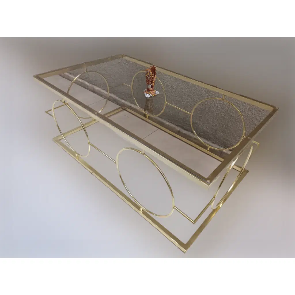 Orta Sehpa zlf 14087 Halka Model Metal Ayak Gold renk Kaplama Cam Tabla El Yapım