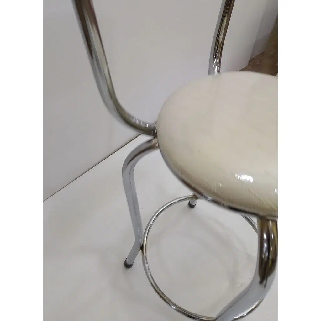 Sandalye 12763 BAR Tipi Yüksek Model 4ad KREM Suni deri döşem nikelaj El Yapım