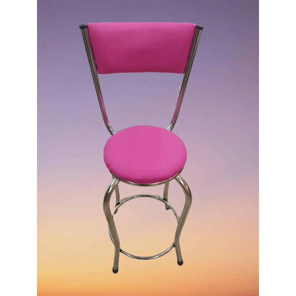 Sandalye 14572 BAR Yüksek Model Pembe FUŞYA 4 ad Metal nikelaj Suni deri döşeme