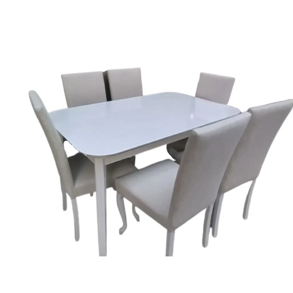 Masa-Sandalye 18579 MUZ Model Açıl Tabla Beyaz Giydirm Keten Kumaş 6ad El yapım