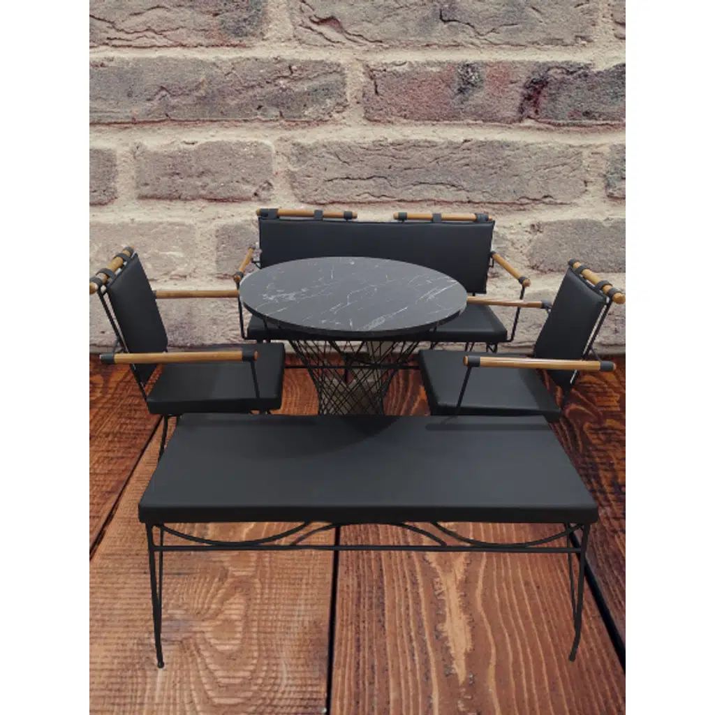 Sandalye 14575 PENYEZ Klasik Takım Model Metal Siyah fırın Suni Deri Balkon-Bahçe