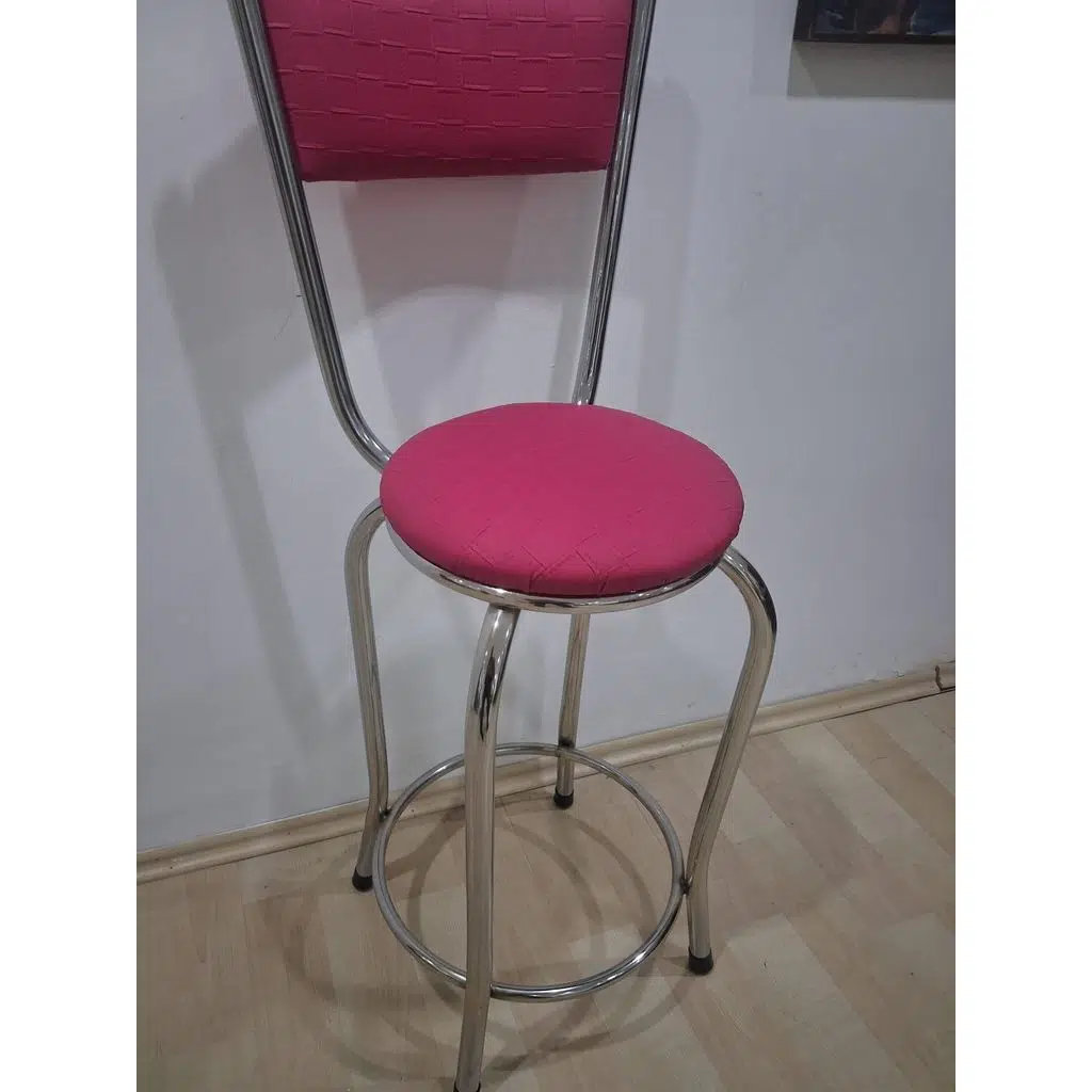 Sandalye ST 14565 BAR Yüksek Pembe 1ad Metal Çelik nikelaj Suni deri döşeme