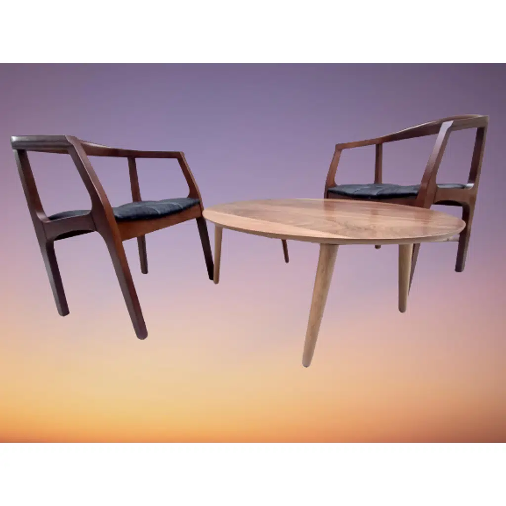 Sandalye 19637 Tam Kolçak Oval Orta Sehpa Model Kayın Retro Ayak Parlak Ceviz 