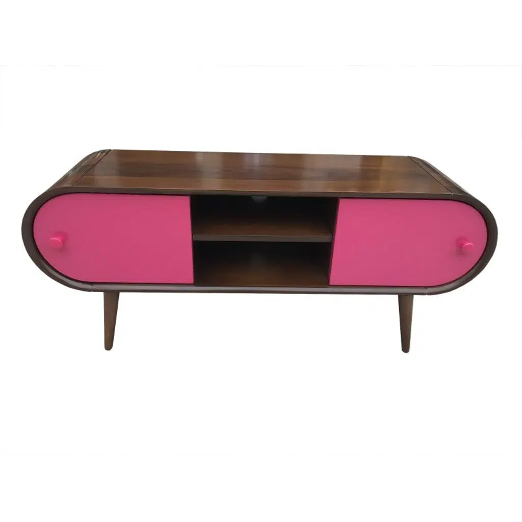 Tv Sehpası 13925 ST BOMBELİ Model Kayın RETRO Ayak Parlak Ceviz-Pembe120 El Yapım