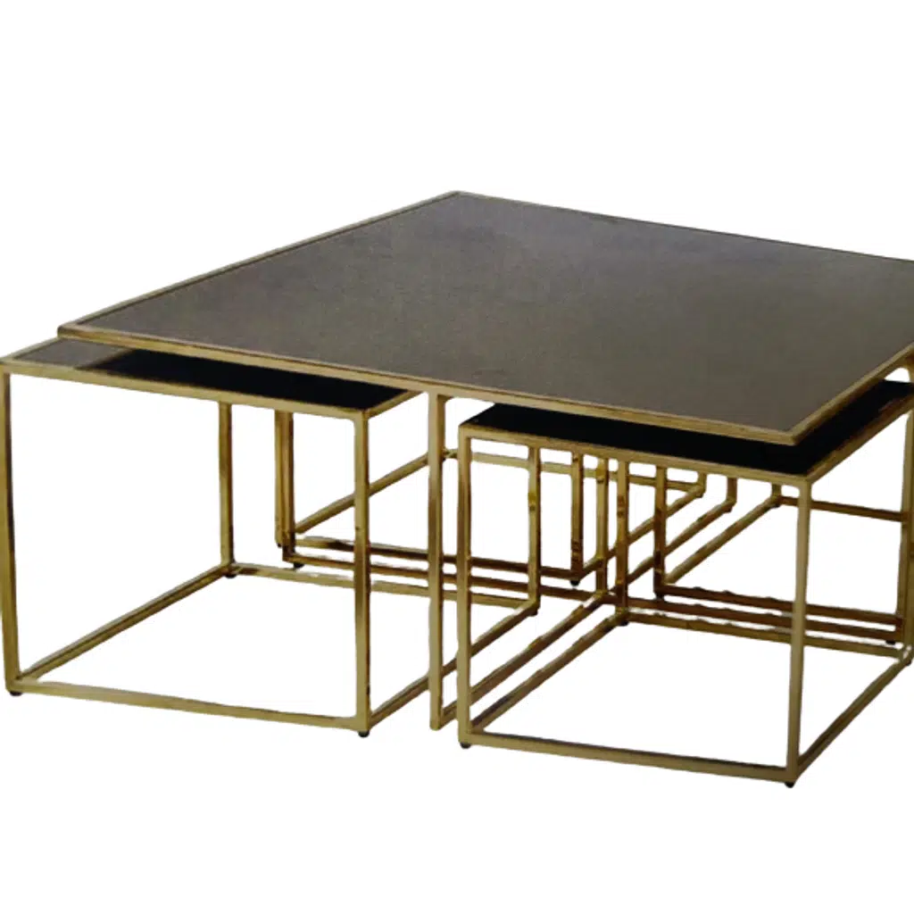 Zigon-Orta 19332 sehpa kare Ogem Model takım Metal gold kaplama Temper füme cam