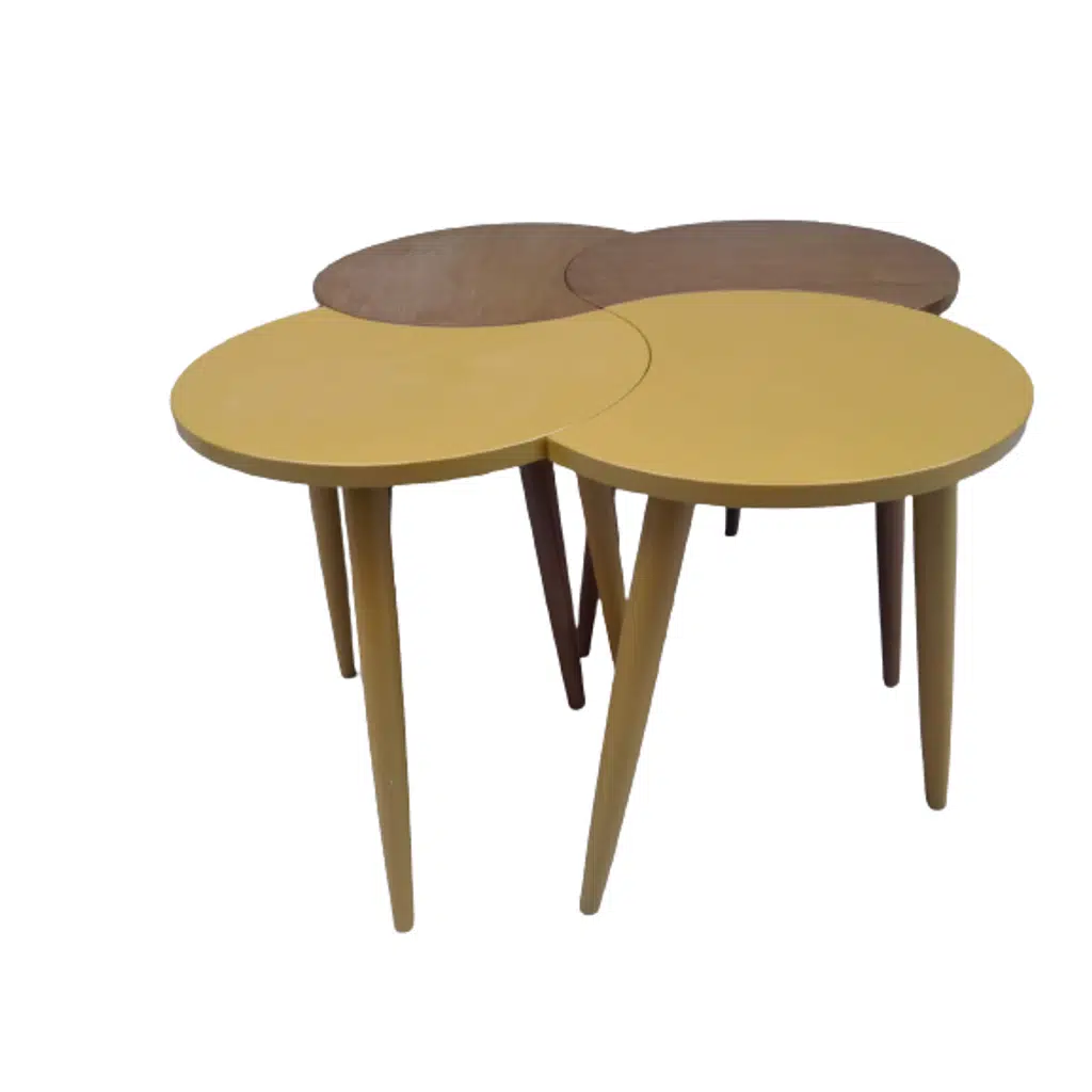  Zigon-Orta 19621 Sehpa Takım HİLAL Model Parlak Hardal Ceviz Kayın RETRO Ayak