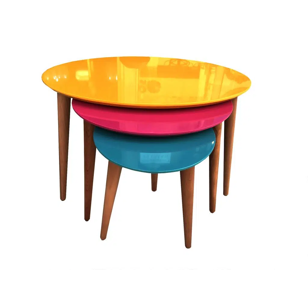 Zigon 13709 Sehpa Model Kayın Retro Konik Ayak Üçgen MDF Tabla ceviz ayak El Yapı