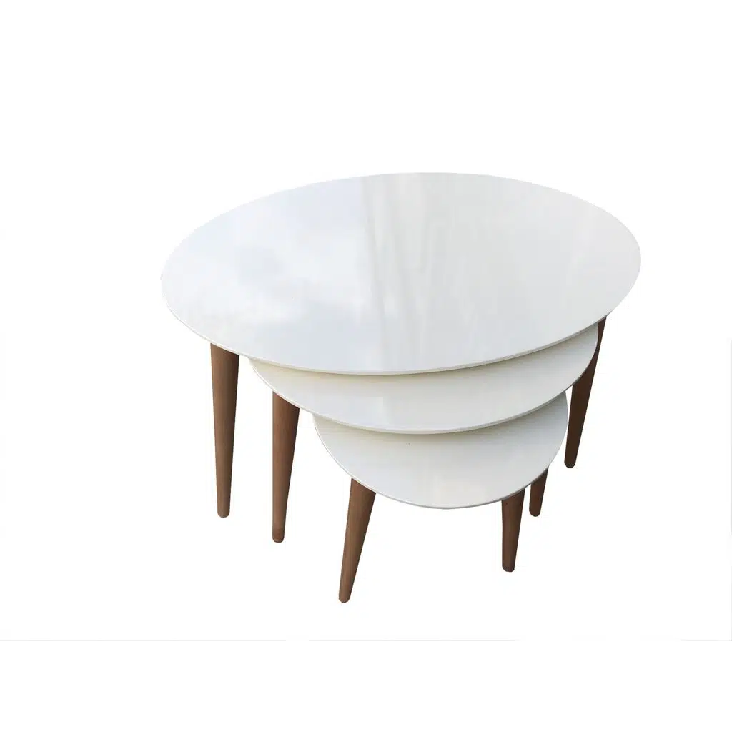 Zigon 13710 Sehpa Kayın Retro Konik Ayak Model Oval Beyaz Tabla ceviz El Yapım