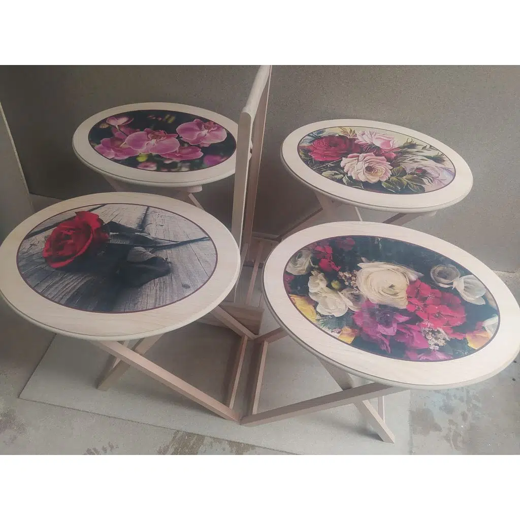 Zigon Çanta 18208 Klasik Oval Sehpa Model Çiçek Motifli HAM Kayın Nature Ei yapım