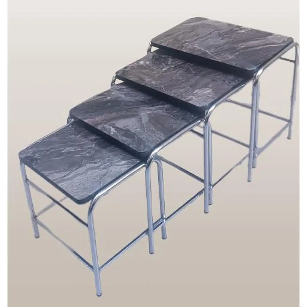 Zigon Sehpa 90221 Demet Metal Nikelaj Ayak Açık Siyah Mermer Desen Tabla El Yapım