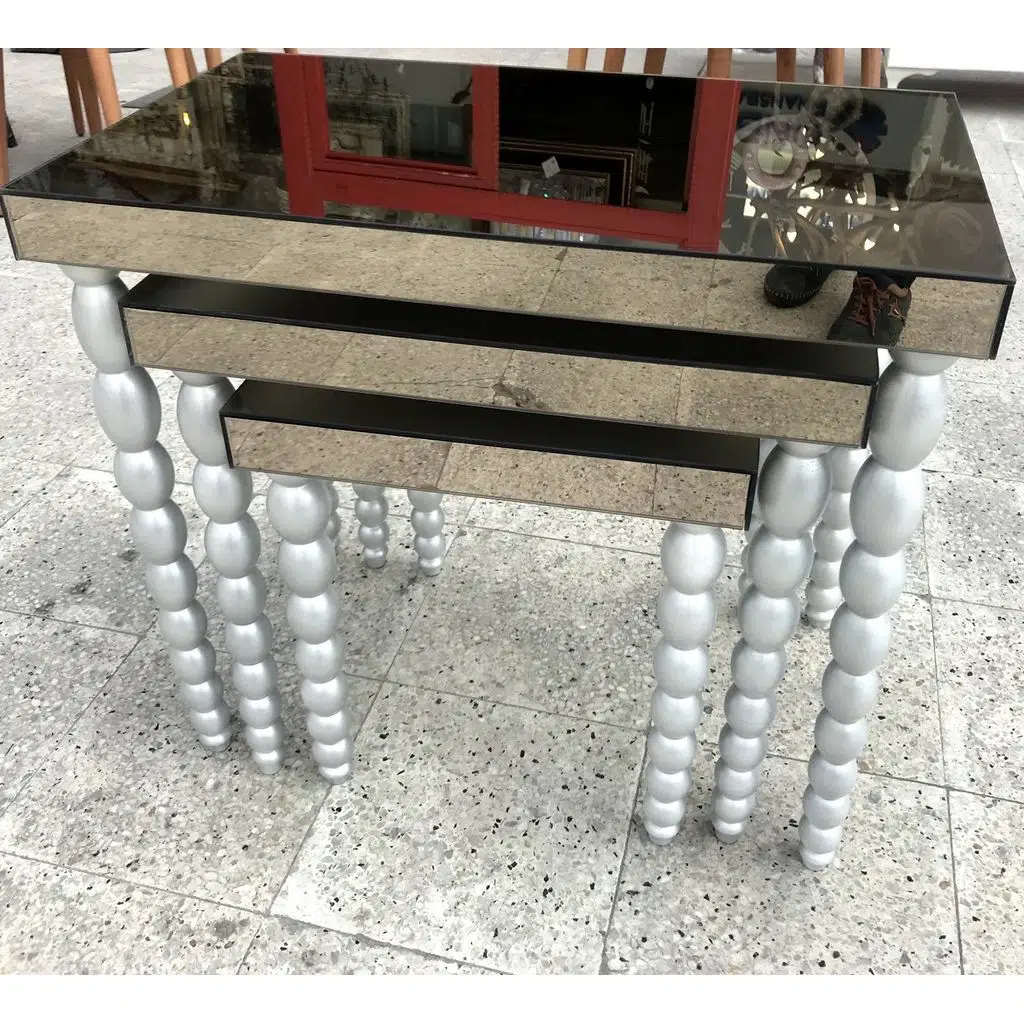 Zigon Sehpa 12459 Elma Model Beyaz Parlak Ayna Kaplama Tabla Ahşap Kayın El Yapım