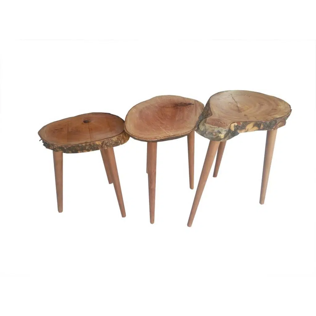 Zigon Sehpa 13921 Kütük Kesme Ağaç Model Kayın retro ayak Tik Boya El yapım