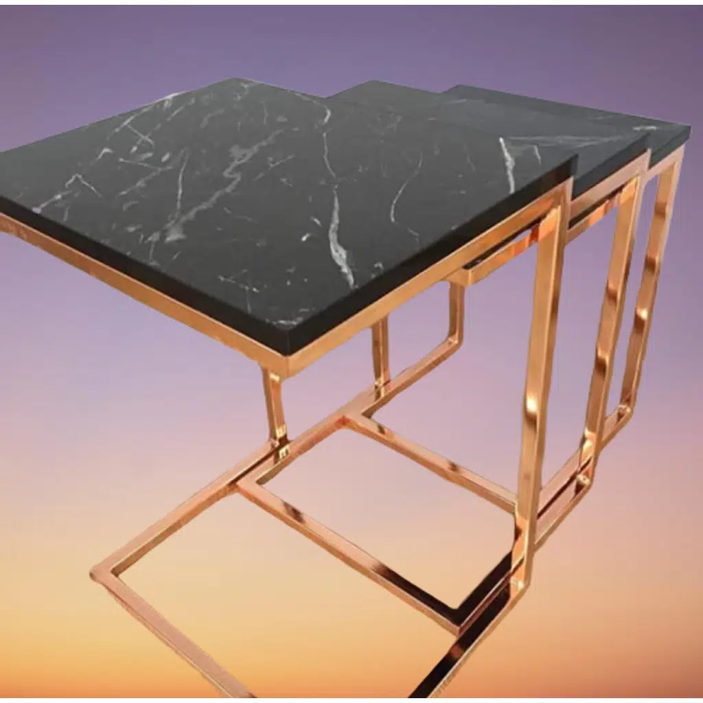Zigon ZLF 14138 Model ROSE bakır renk Kaplam ayak MDF siyah mermer tabla El Yapım