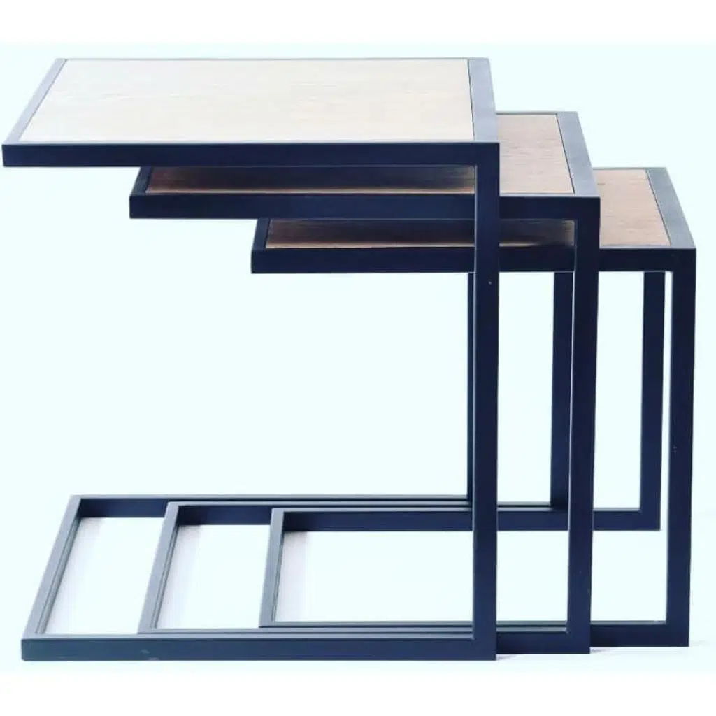 Zigon ZLF 3LÜ 14097C Model Metal Siyah fırın boya MDF Ceviz Theak tabla Elyapım