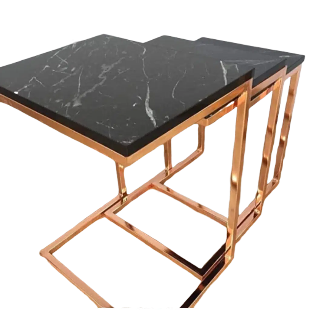 Zigon ZLF 17145 C Model sehpa Metal ROSE Kaplama MDF siyah mermer tabla El Yapım